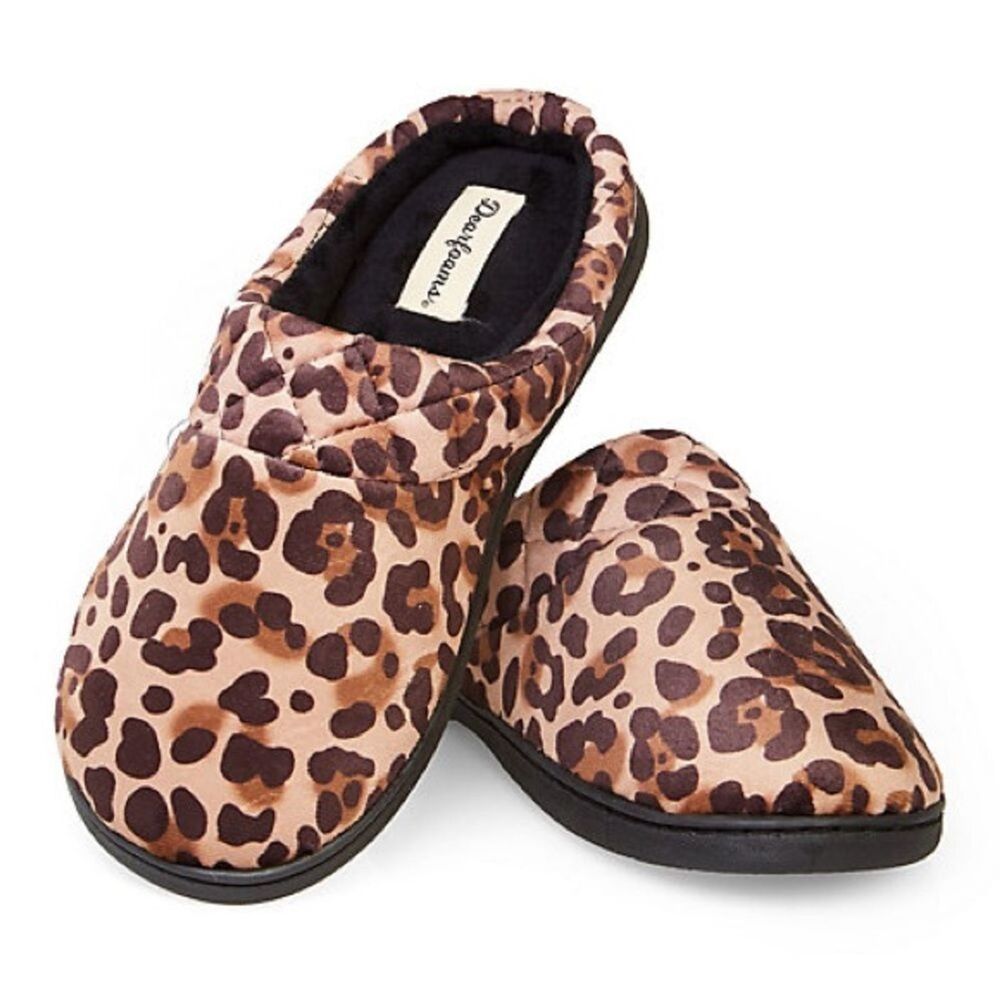 Dearfoams Leopard Pattern Darcy Velour Clog Slipper Women’s Large 9-10 Quilted